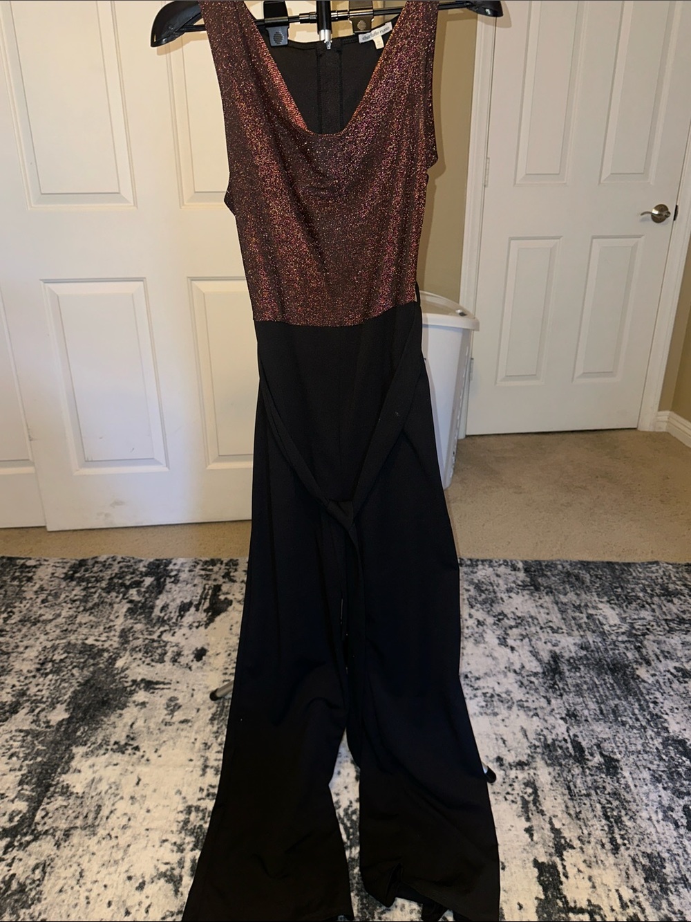 Sparkle Bodice Wide-Leg Jumpsuit in Black and Rose